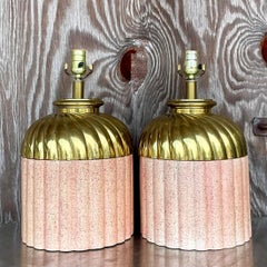 Vintage Boho Brass and Ceramic Lamps - a Pair