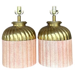 Vintage Boho Brass and Ceramic Lamps - a Pair
