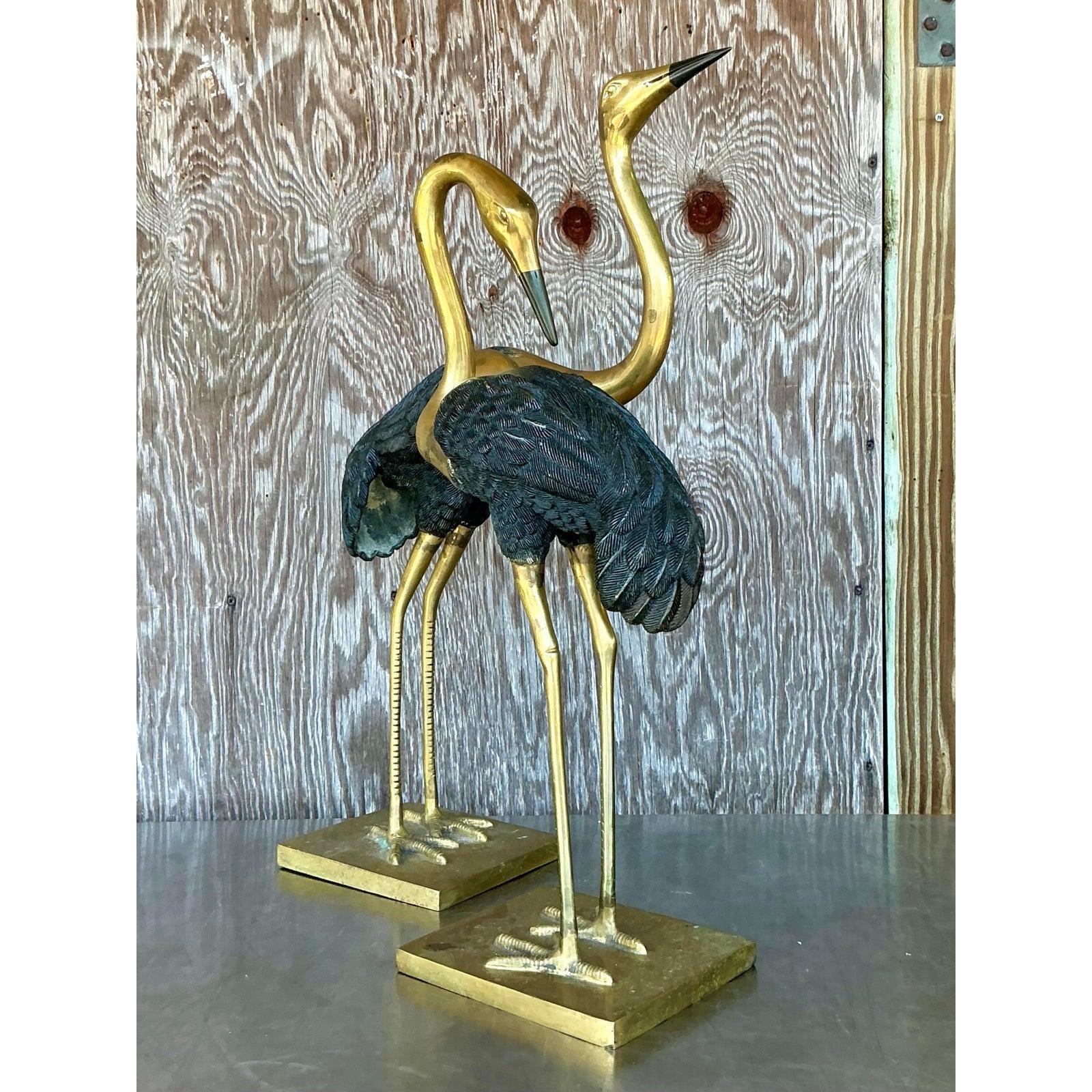 Hollywood Regency Coppia di oggetti vintage in ottone e peltro di Boho in vendita