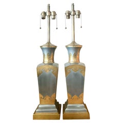 Paire de lampes Urnes Vintage Boho en laiton et étain