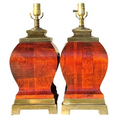Vintage Boho-Lampen aus Messing und Holz aus Messing – ein Paar