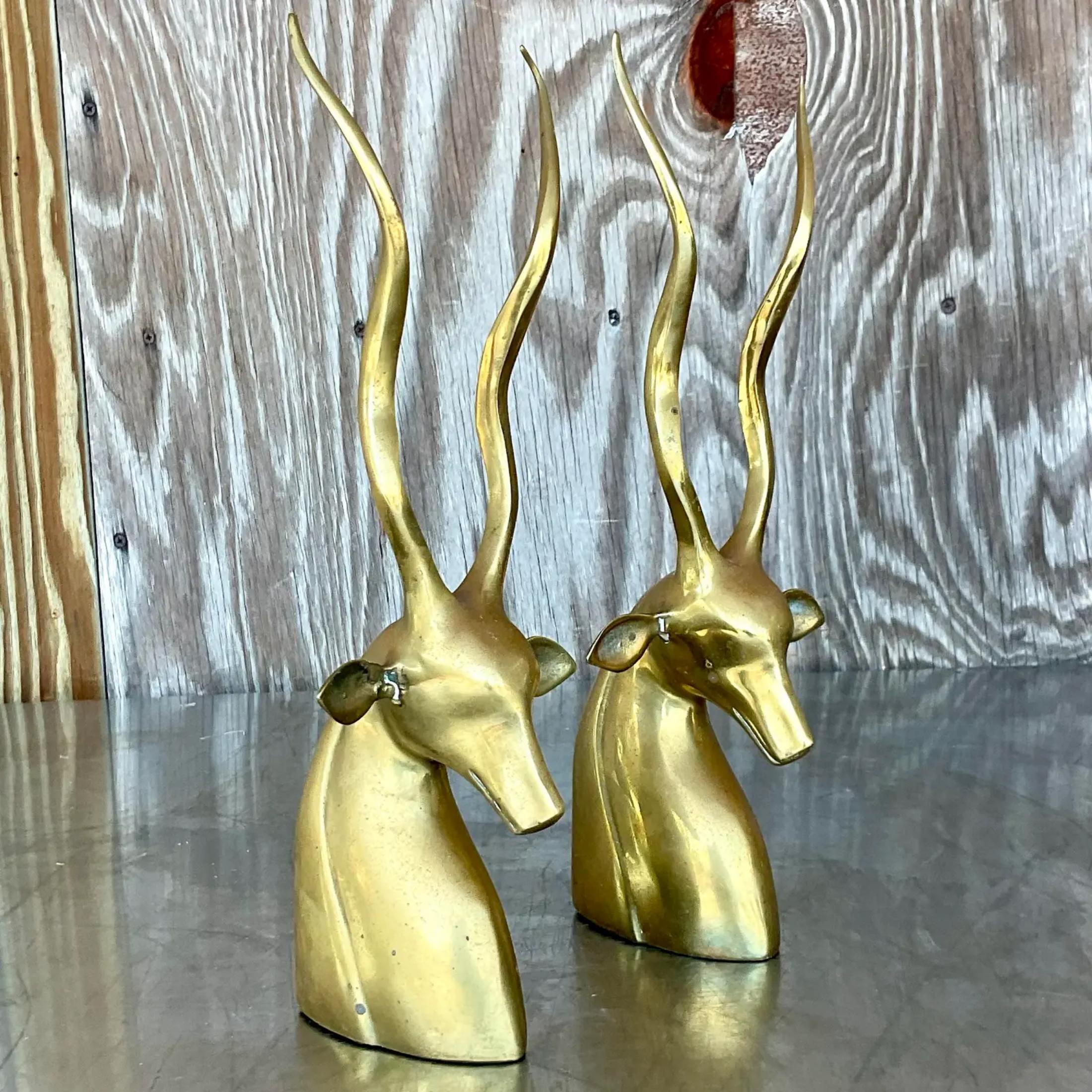 Bohemian Vintage Boho Brass Antelope Bookends - a Pair For Sale