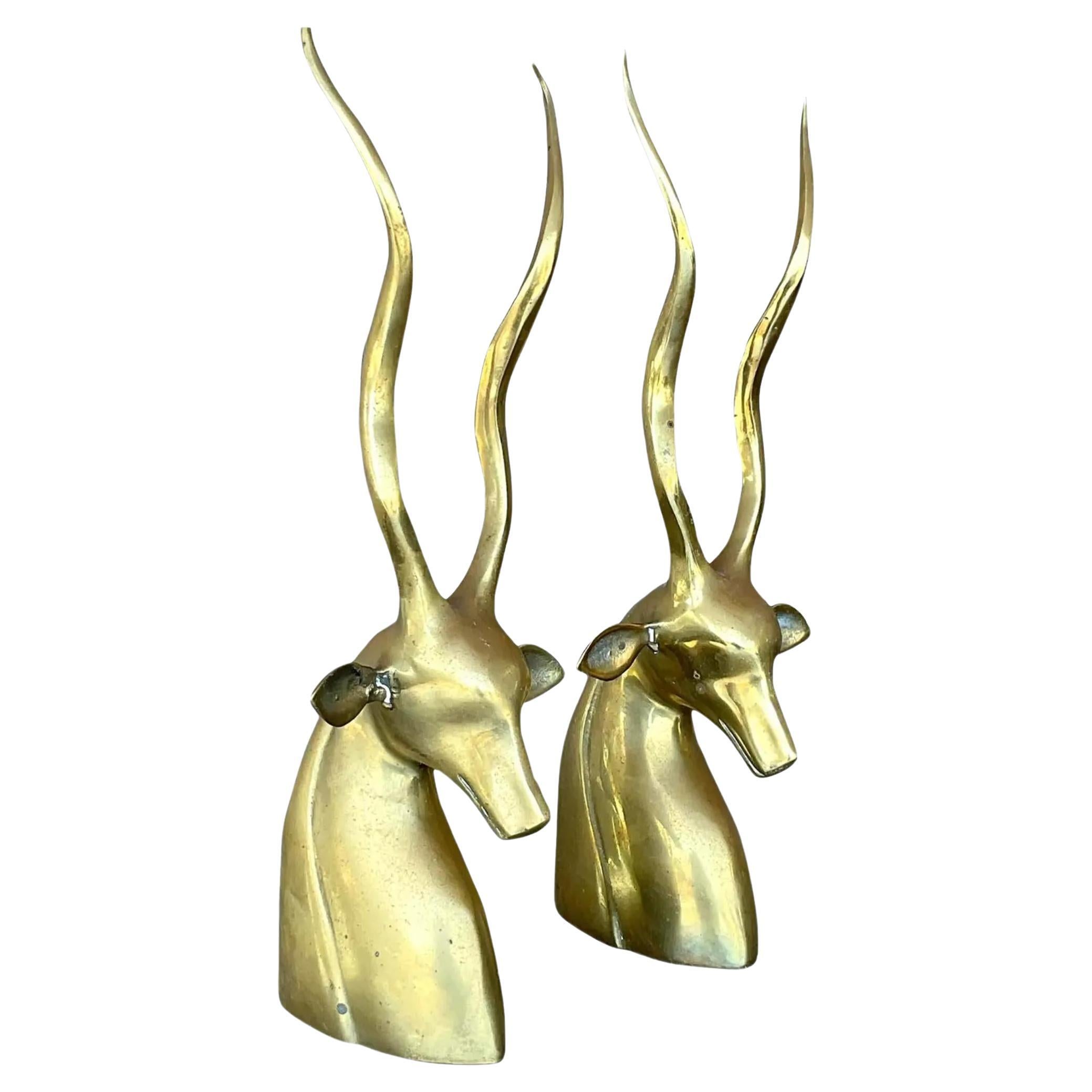 Vintage Boho Brass Antelope Bookends - a Pair For Sale
