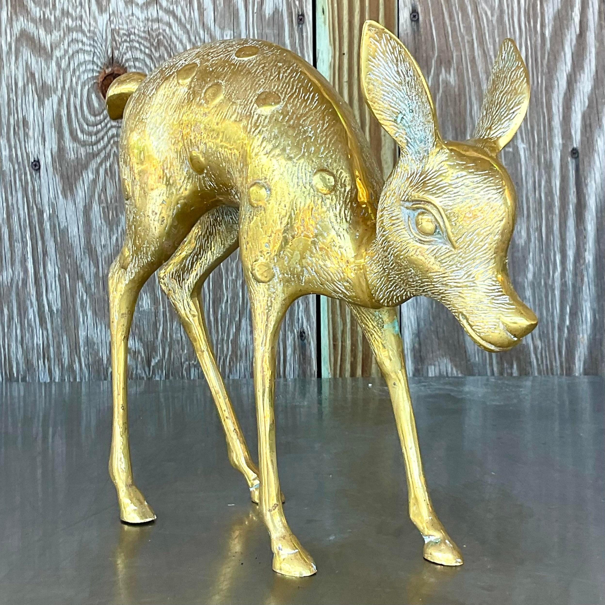 American Vintage Boho Brass Bambi Statue