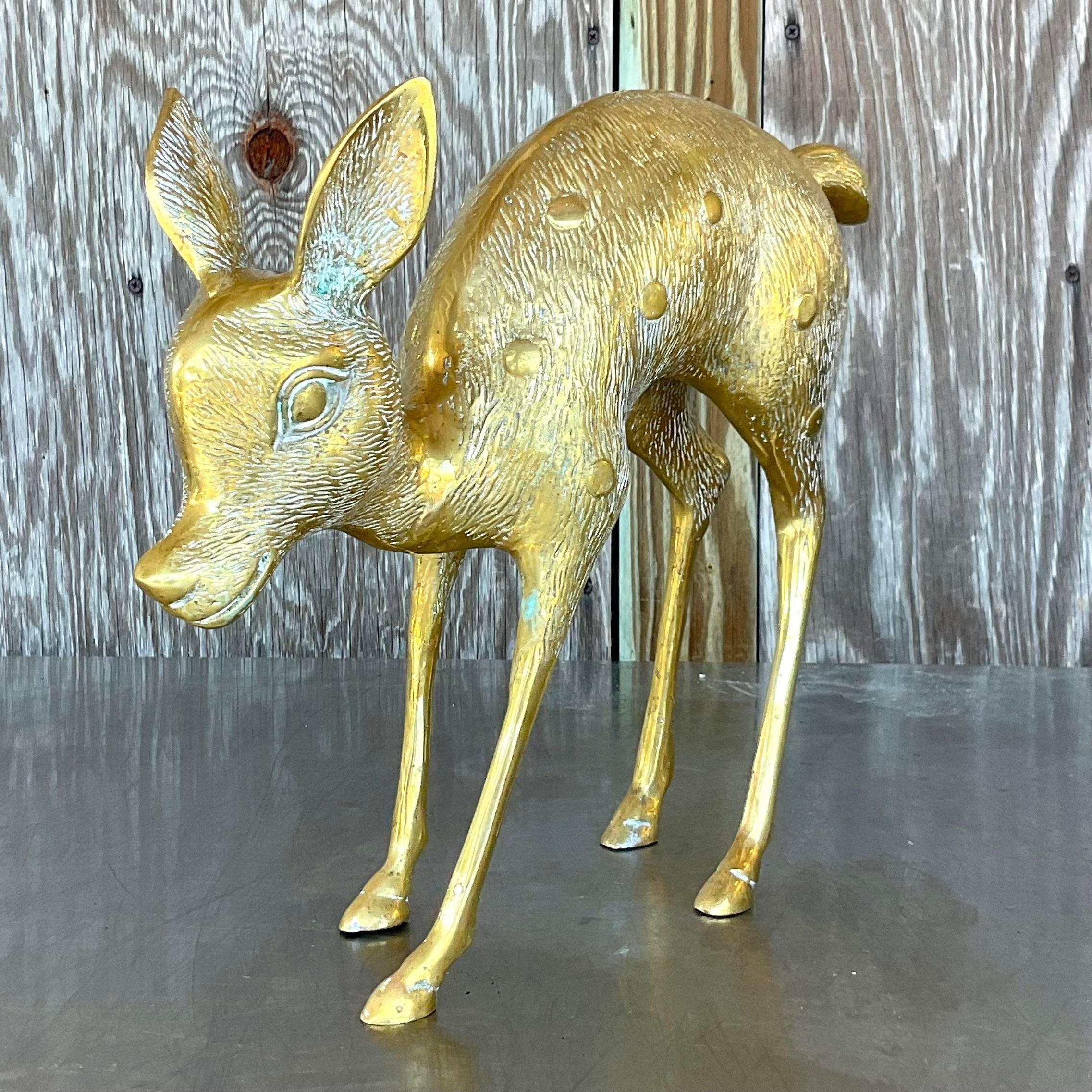 Vintage Boho Brass Bambi Statue In Good Condition In west palm beach, FL