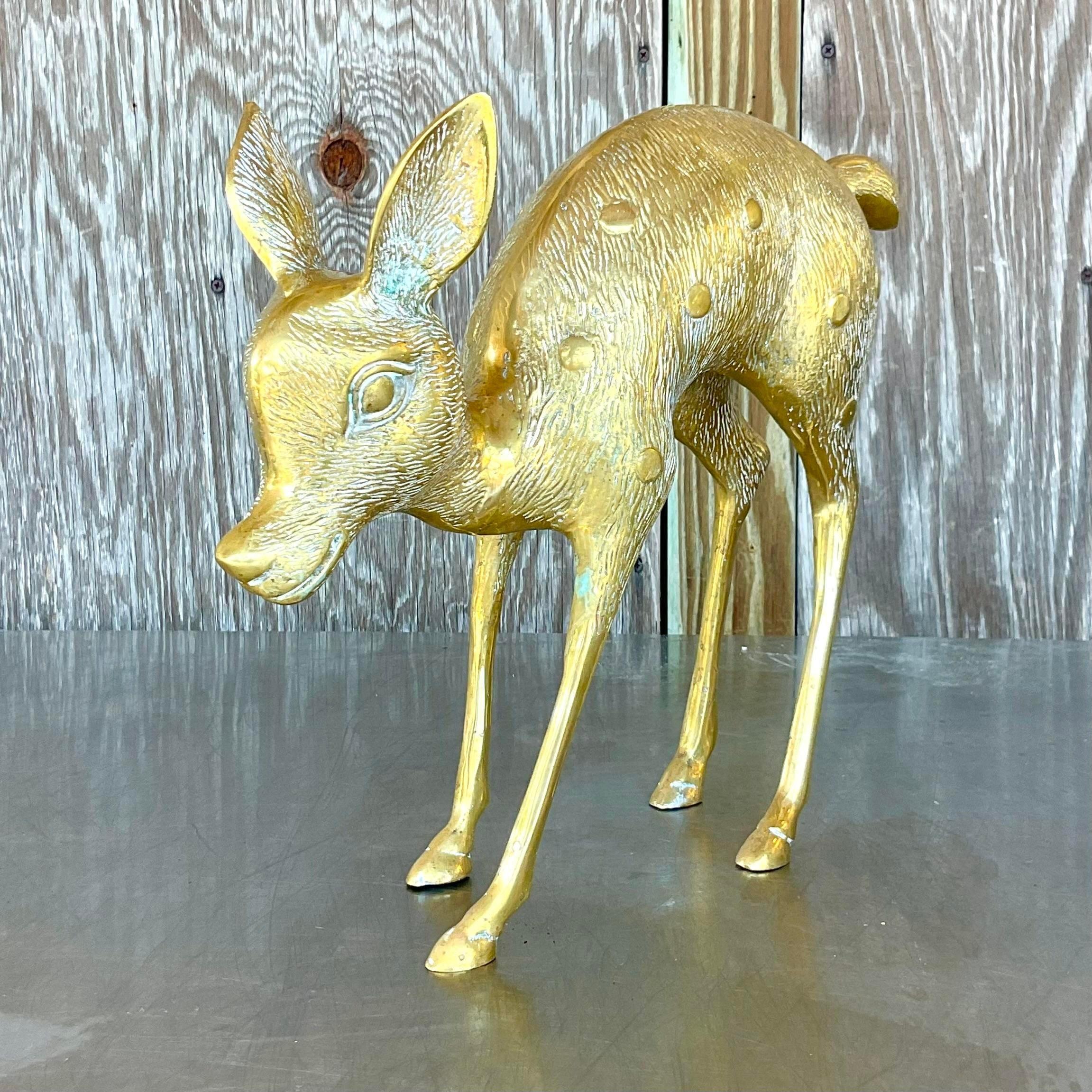 20th Century Vintage Boho Brass Bambi Statue