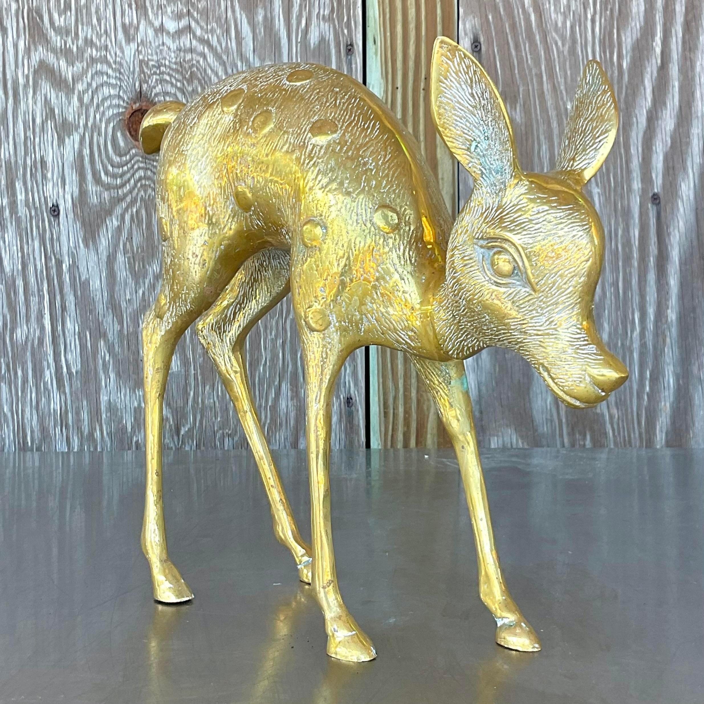 Metal Vintage Boho Brass Bambi Statue