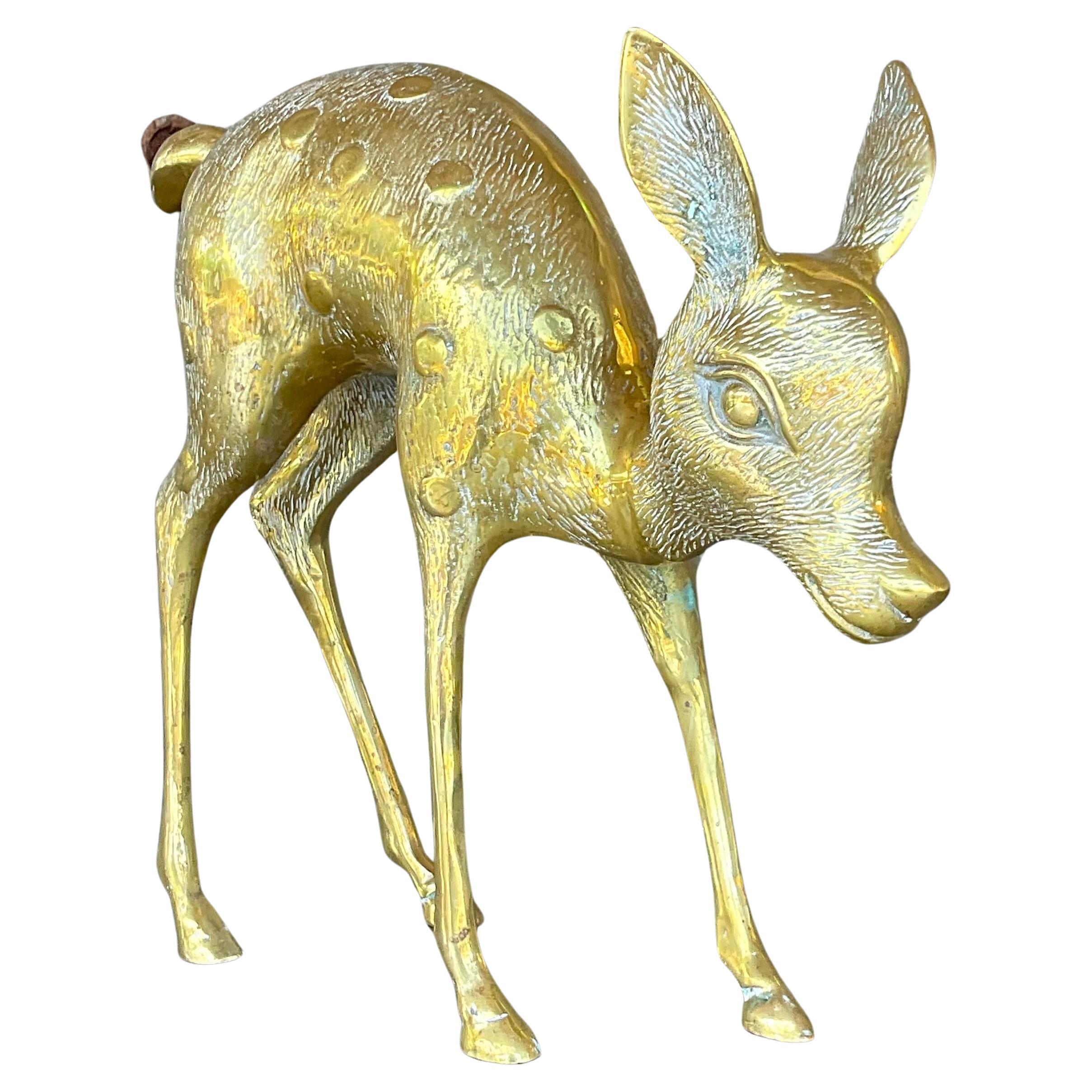 Vintage Boho Brass Bambi Statue