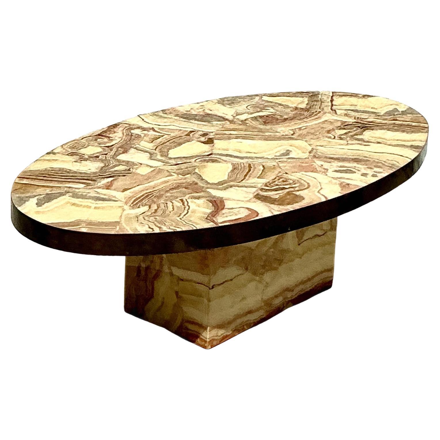 Table basse vintage Boho en laiton et onyx en vente