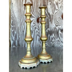 Vintage Boho Brass Candlesticks - A Pair