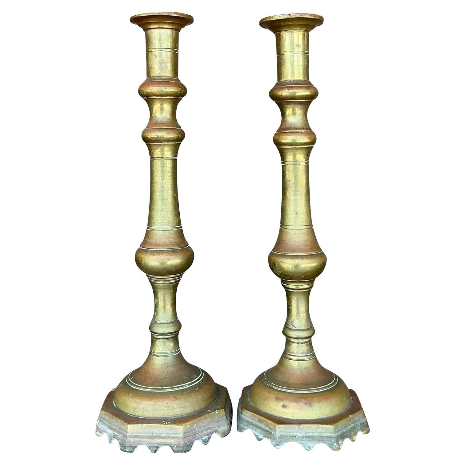 Candelieri d'ottone boho vintage - una coppia