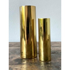 Vintage Boho Brass Cylinder Vases - Set of 2