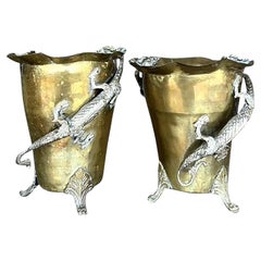 Vintage Boho Brass Dragon Vase - Set of 2