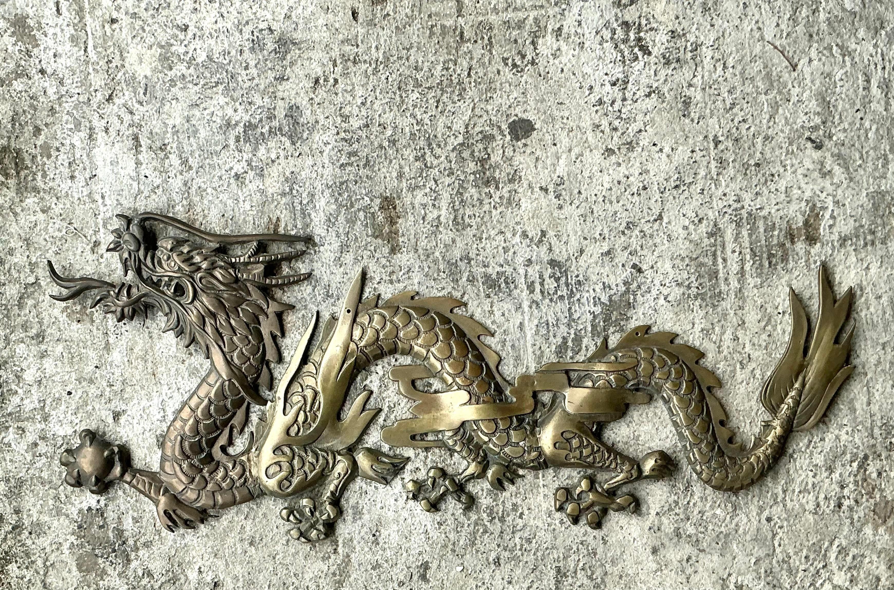 Mid-Century Modern Vintage Boho Brass Dragon Wall Sculpture