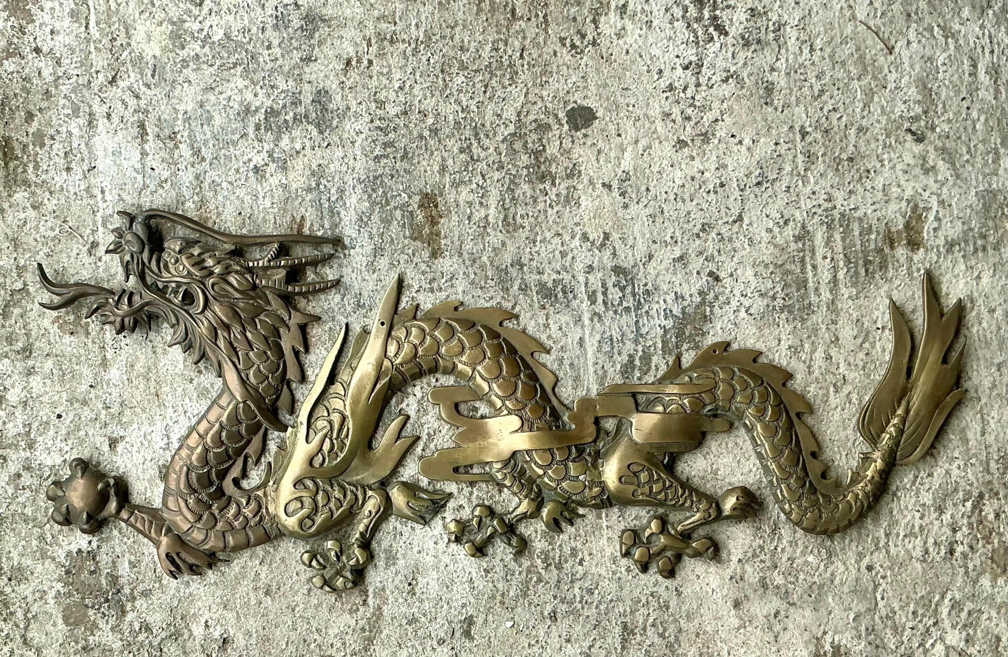 American Vintage Boho Brass Dragon Wall Sculpture