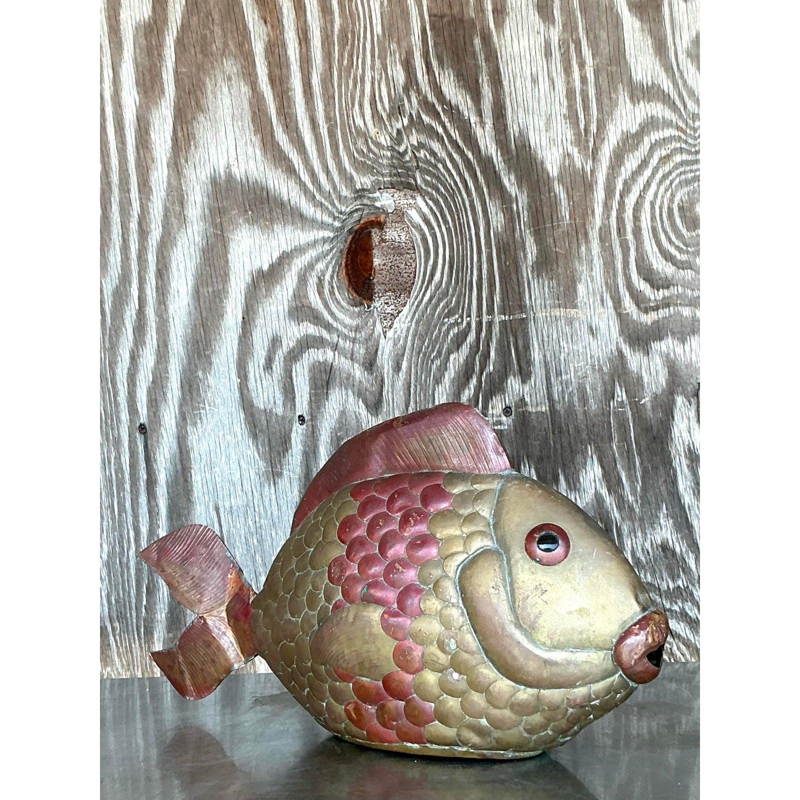 Messicano Pesce in ottone vintage Boho dopo Sergio Bustamante in vendita