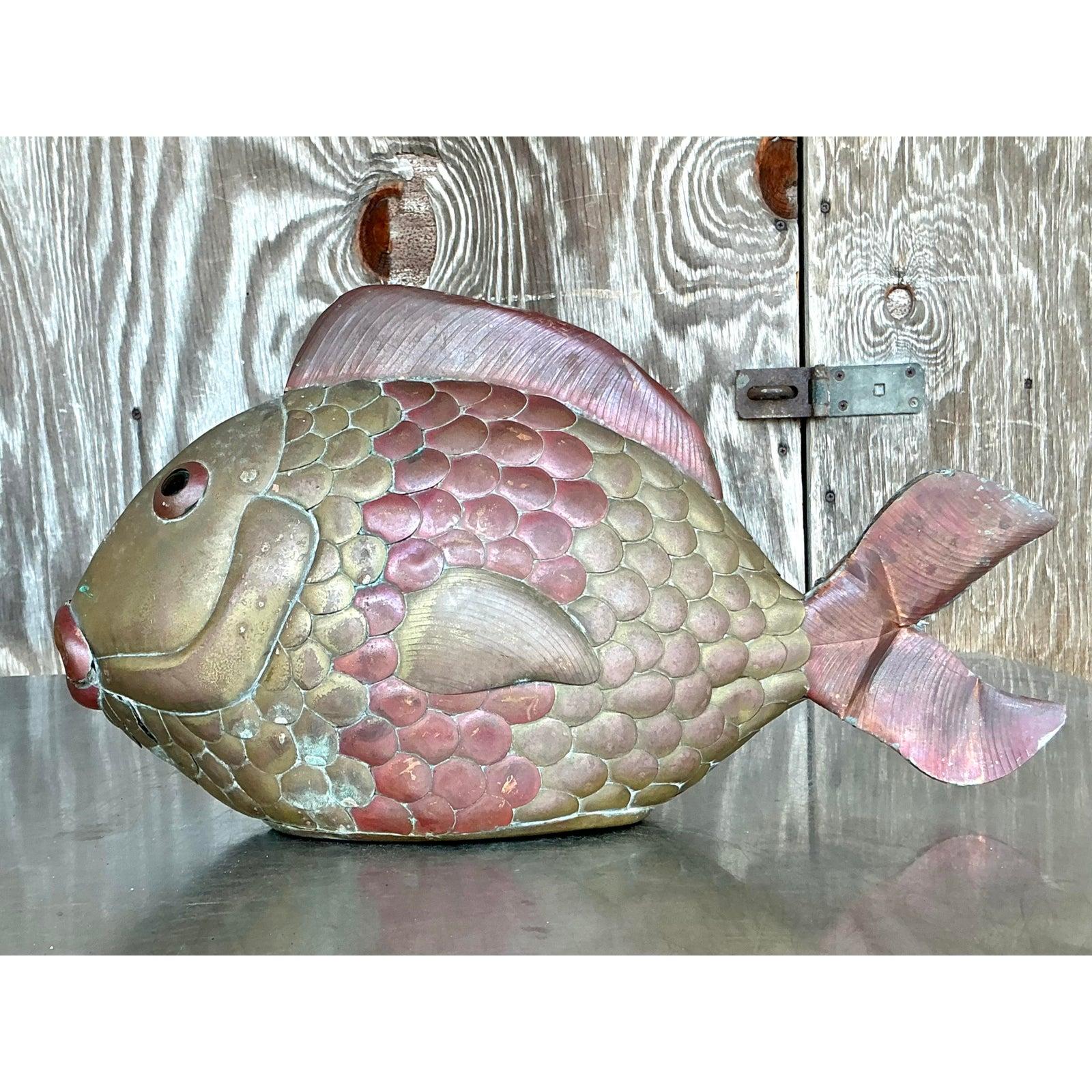 XX secolo Pesce in ottone vintage Boho dopo Sergio Bustamante in vendita