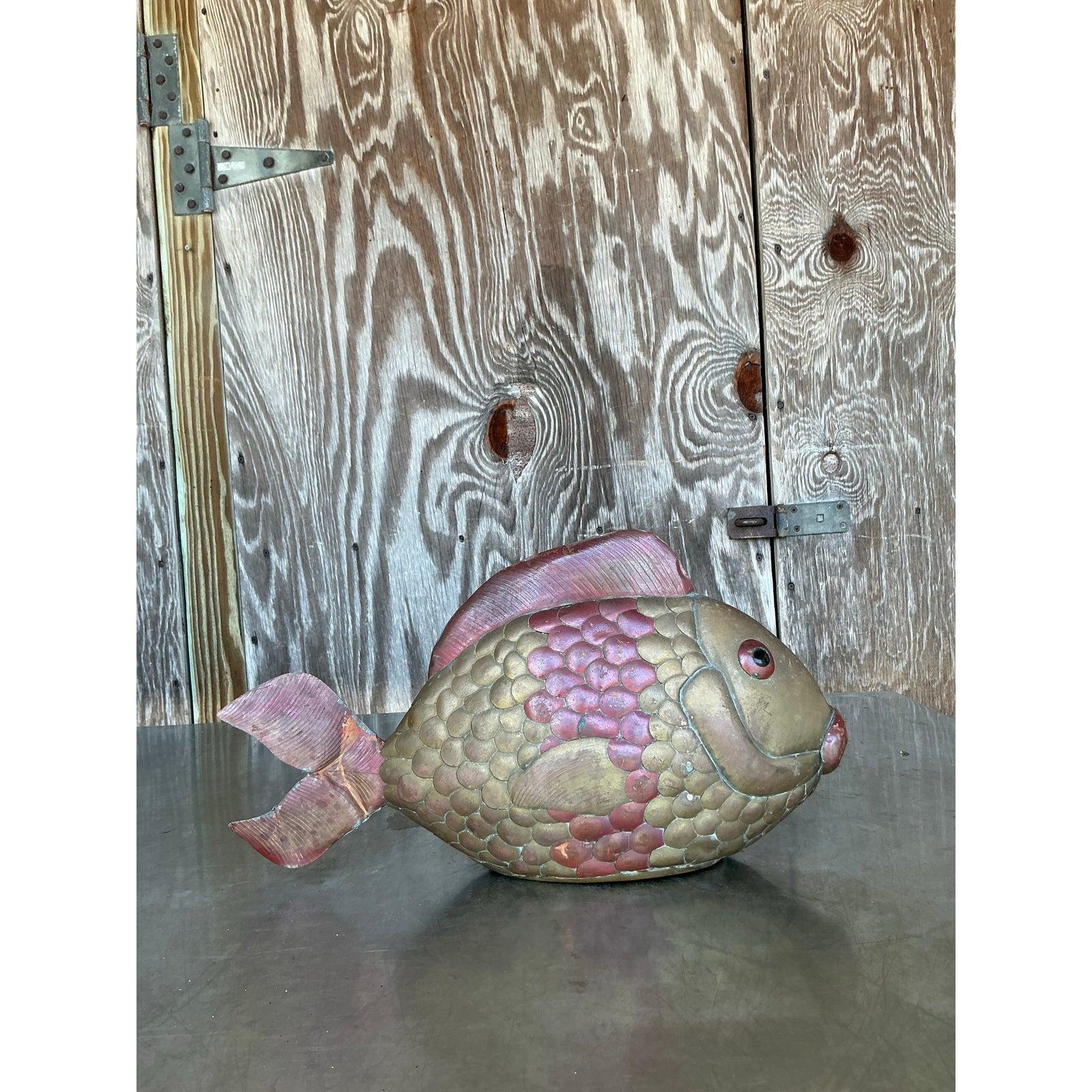 Ottone Pesce in ottone vintage Boho dopo Sergio Bustamante in vendita