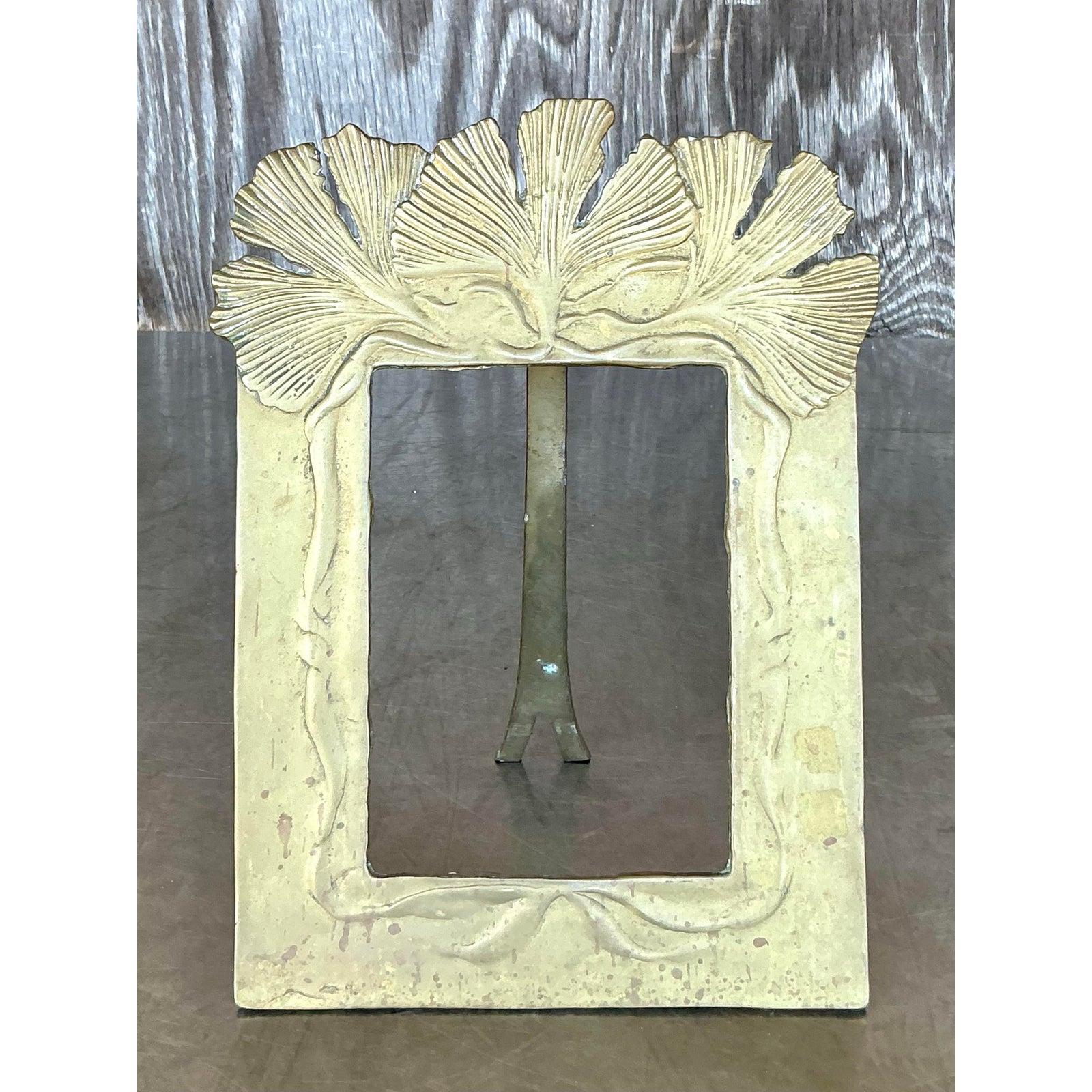 Vintage Boho Ginko-Rahmen aus Messing (Hollywood Regency) im Angebot