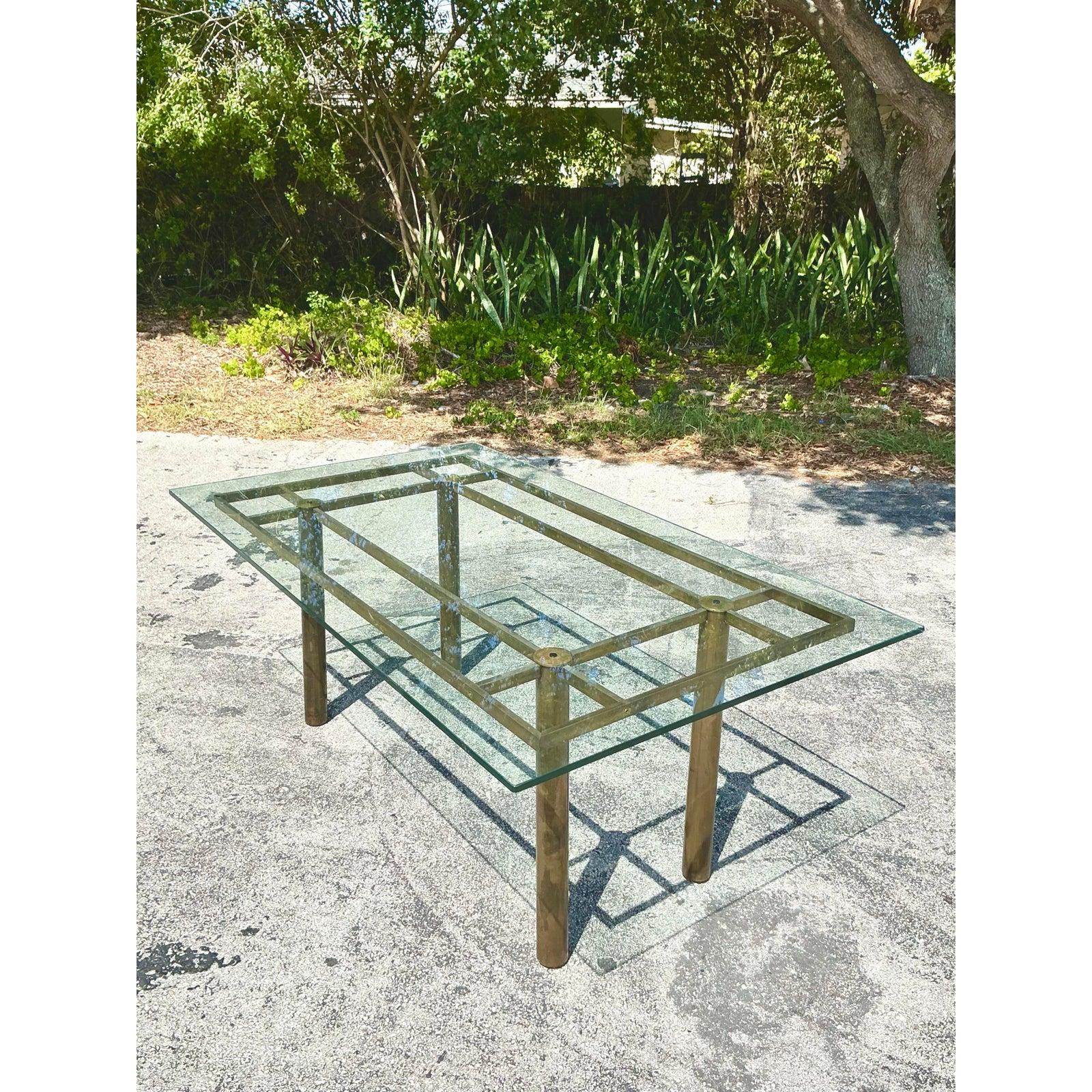 Américain Table de salle à manger vintage Boho en laiton en vente