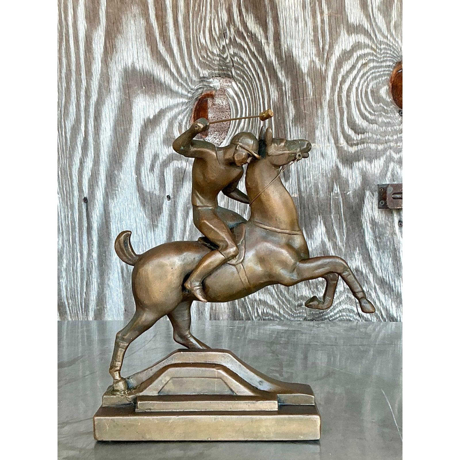 Cavallo e cavaliere in ottone vintage Boho In condizioni buone in vendita a west palm beach, FL
