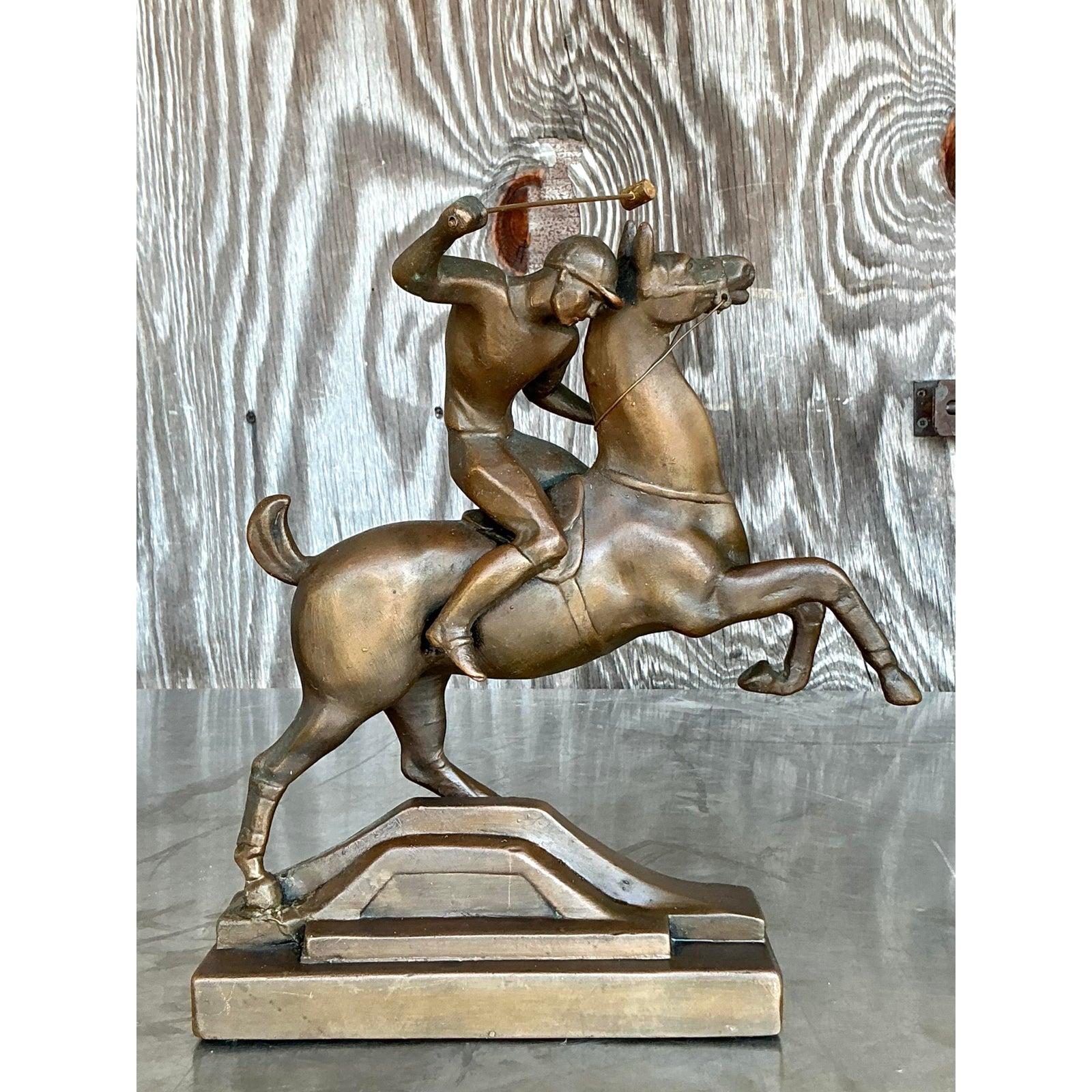 Ottone Cavallo e cavaliere in ottone vintage Boho in vendita
