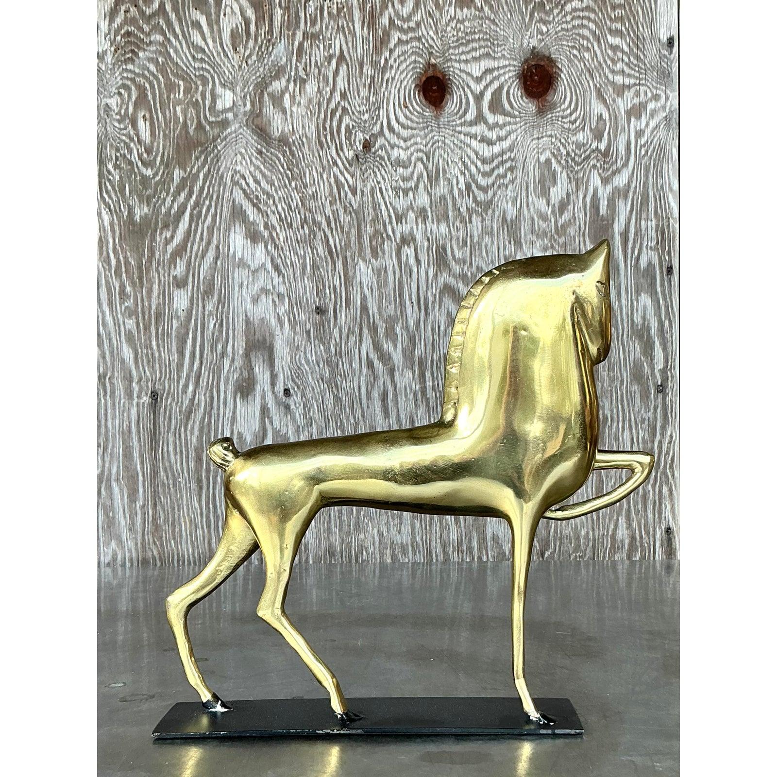 Mid-Century Modern Cheval Vintage Boho en laiton sur Stand en vente