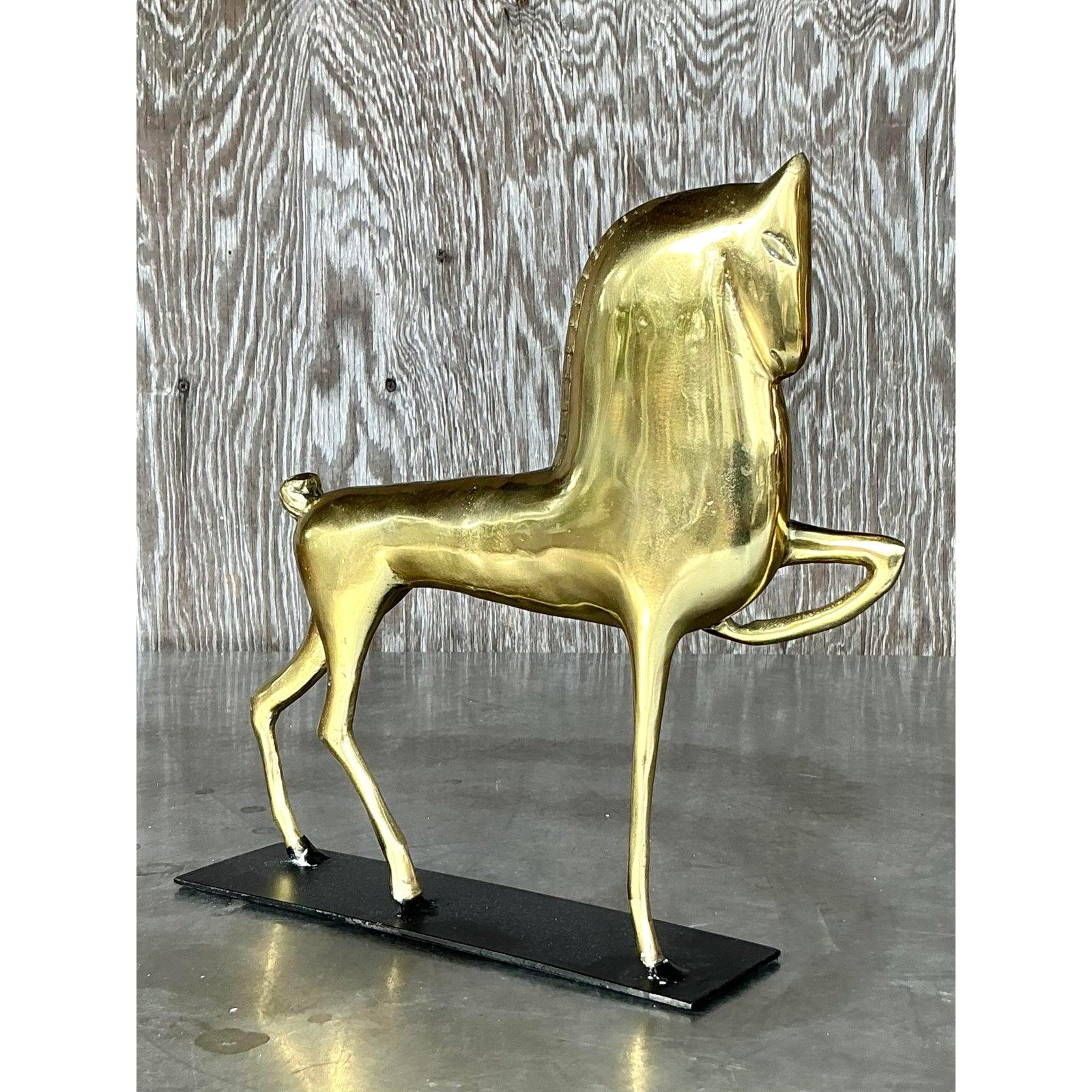 Américain Cheval Vintage Boho en laiton sur Stand en vente