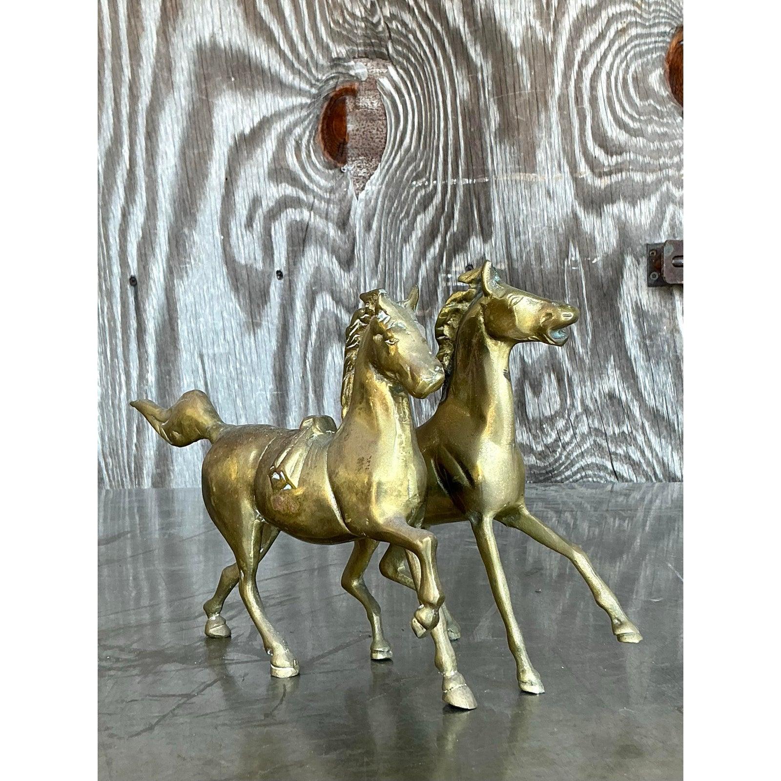 Rustique Chevaux bohèmes vintage en laiton - Lot de 2 en vente