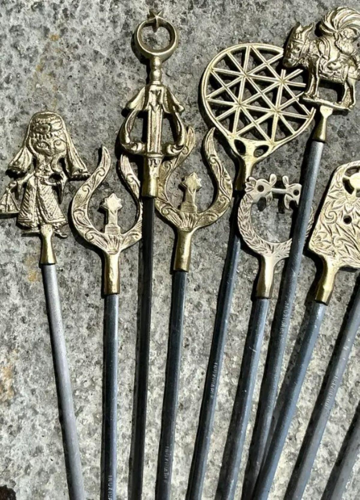 Bohemian Vintage Boho Brass Icon Skewers - Set of 12 For Sale