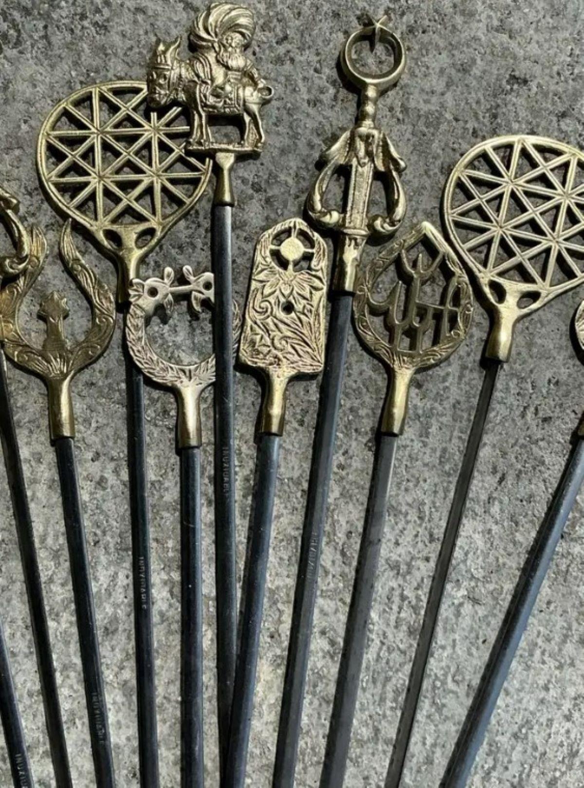 Indian Vintage Boho Brass Icon Skewers - Set of 12 For Sale
