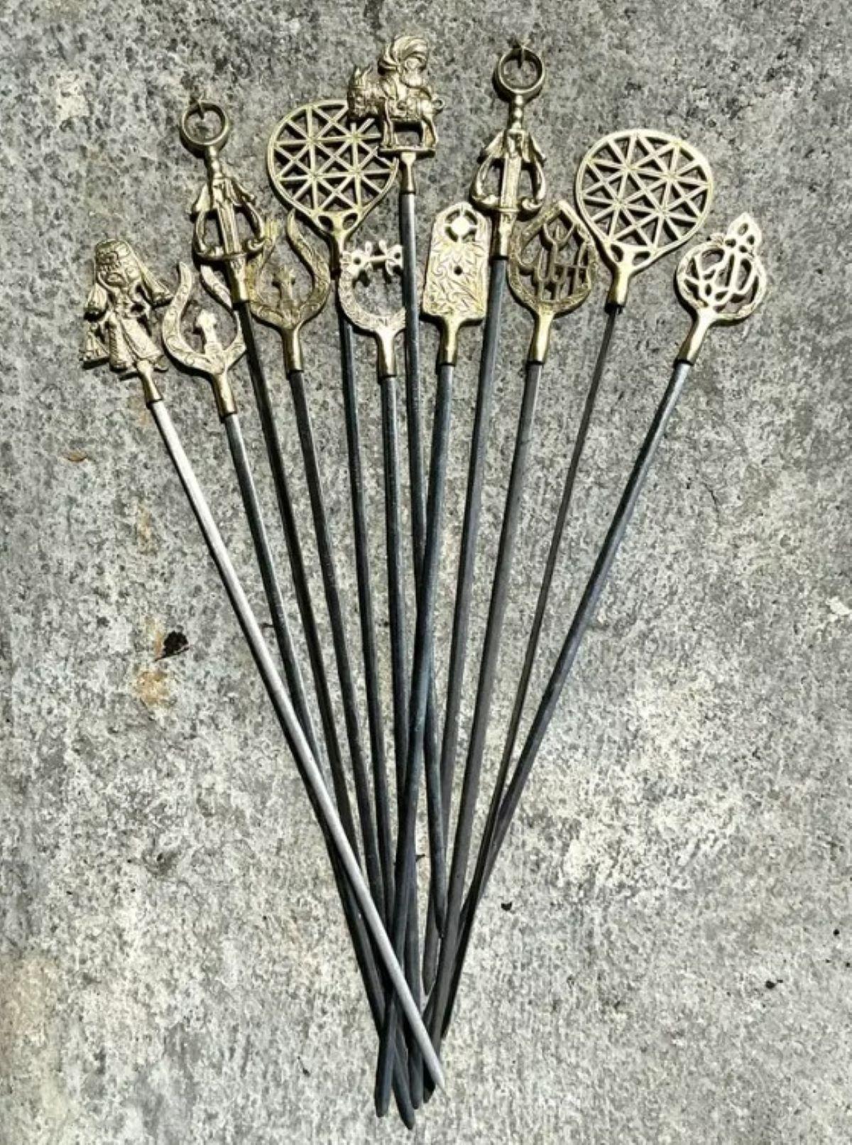 20th Century Vintage Boho Brass Icon Skewers - Set of 12 For Sale