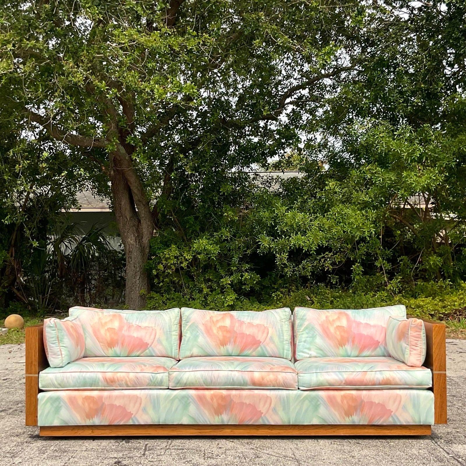 North American Vintage Boho Brass Inlay Case Sofa