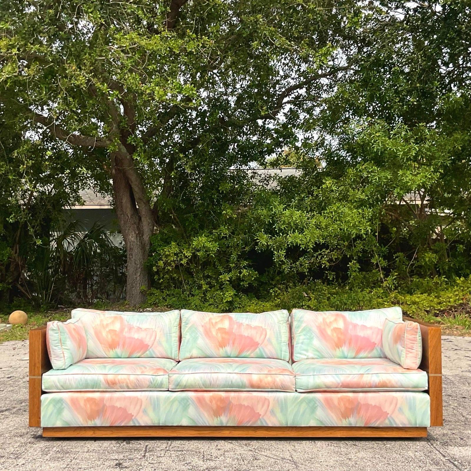 20th Century Vintage Boho Brass Inlay Case Sofa