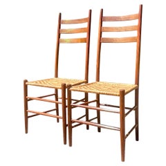 Used Boho Brass Inlay Ladder Back Dining Chairs - Set of 2