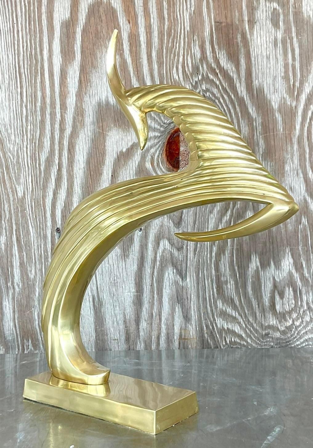 Vintage Boho Brass Leaping Gazelle In Good Condition In west palm beach, FL