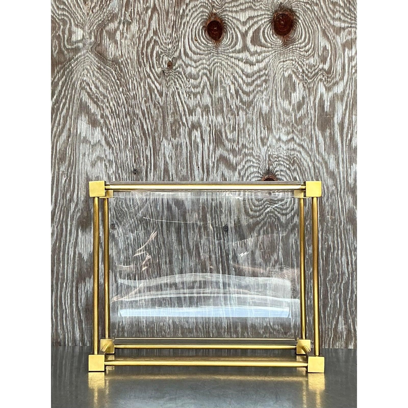 Hollywood Regency Vintage Boho Brass Magazine Holder After Charles Hollis Jones For Sale