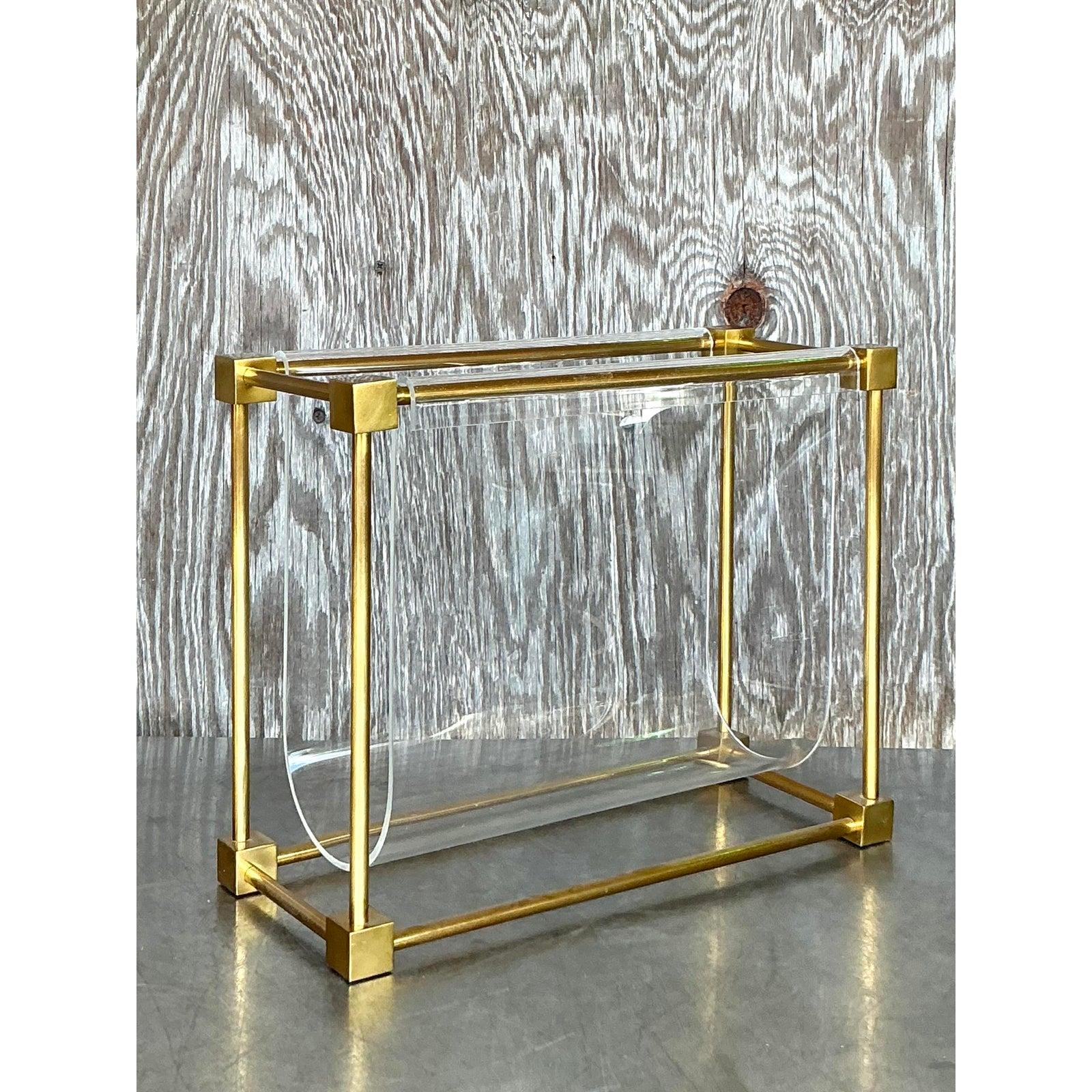 American Vintage Boho Brass Magazine Holder After Charles Hollis Jones For Sale