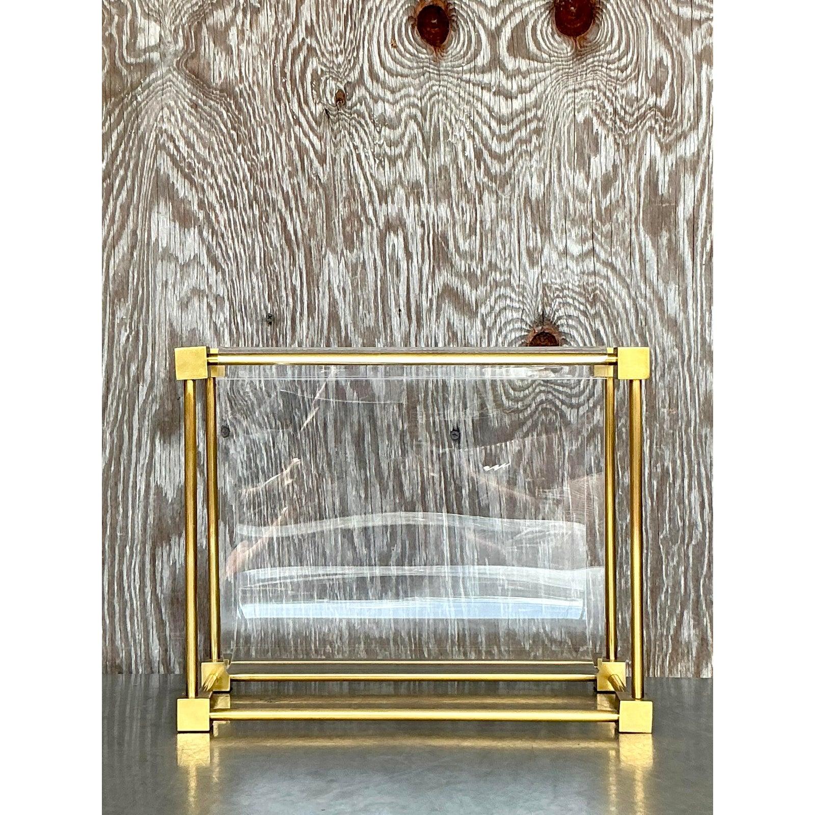 Vintage Boho Brass Magazine Holder After Charles Hollis Jones In Good Condition For Sale In West Palm Beach, FL