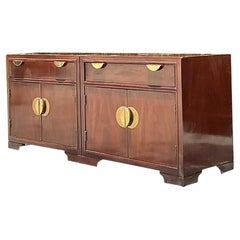 Paire de tables de nuit vintage Boho à médaillon en laiton