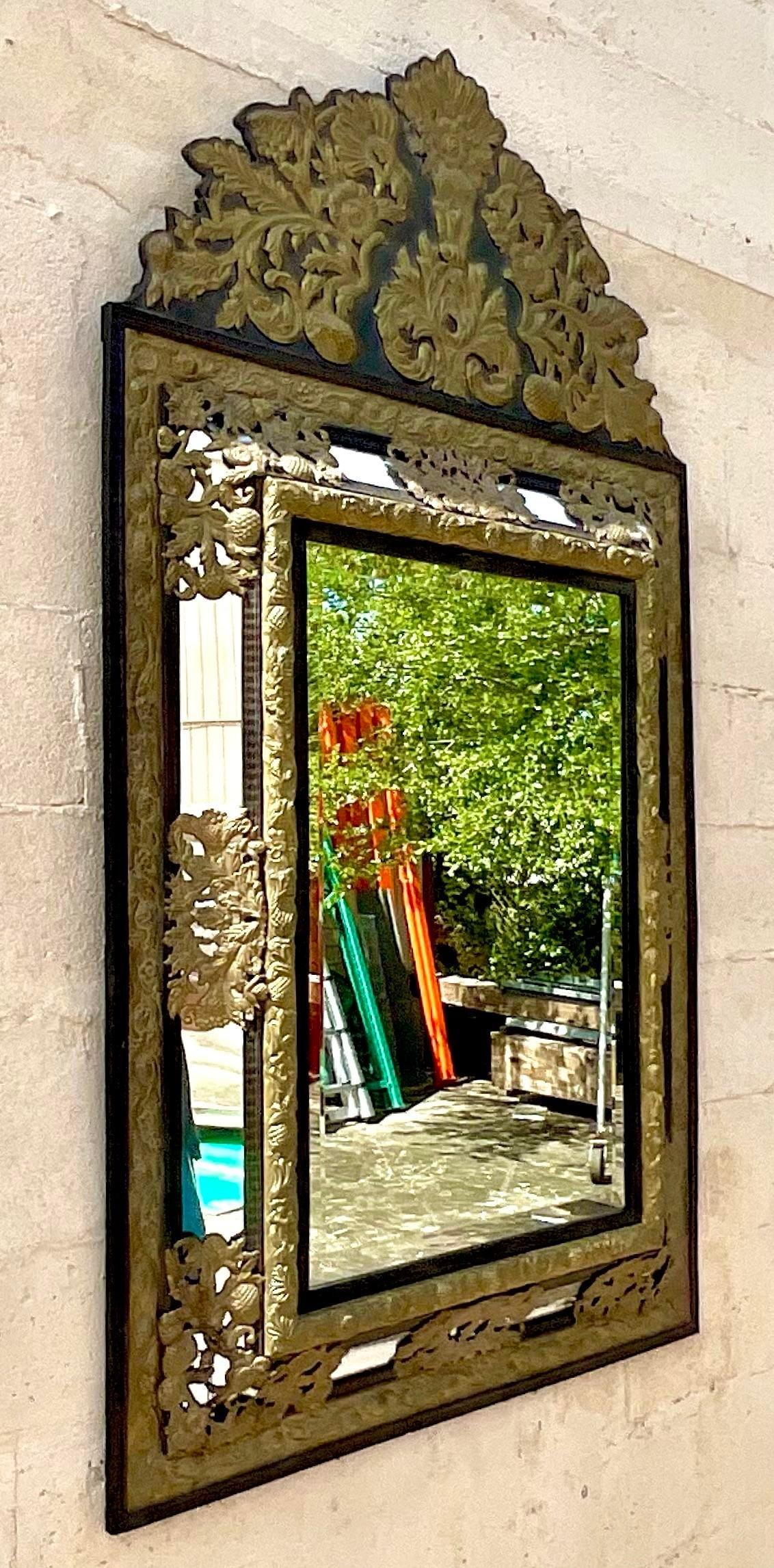20th Century Vintage Boho Brass Punch Cutout Mirror