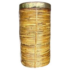 Used Boho Brass Rimmed Pencil Reed Umbrella Stand