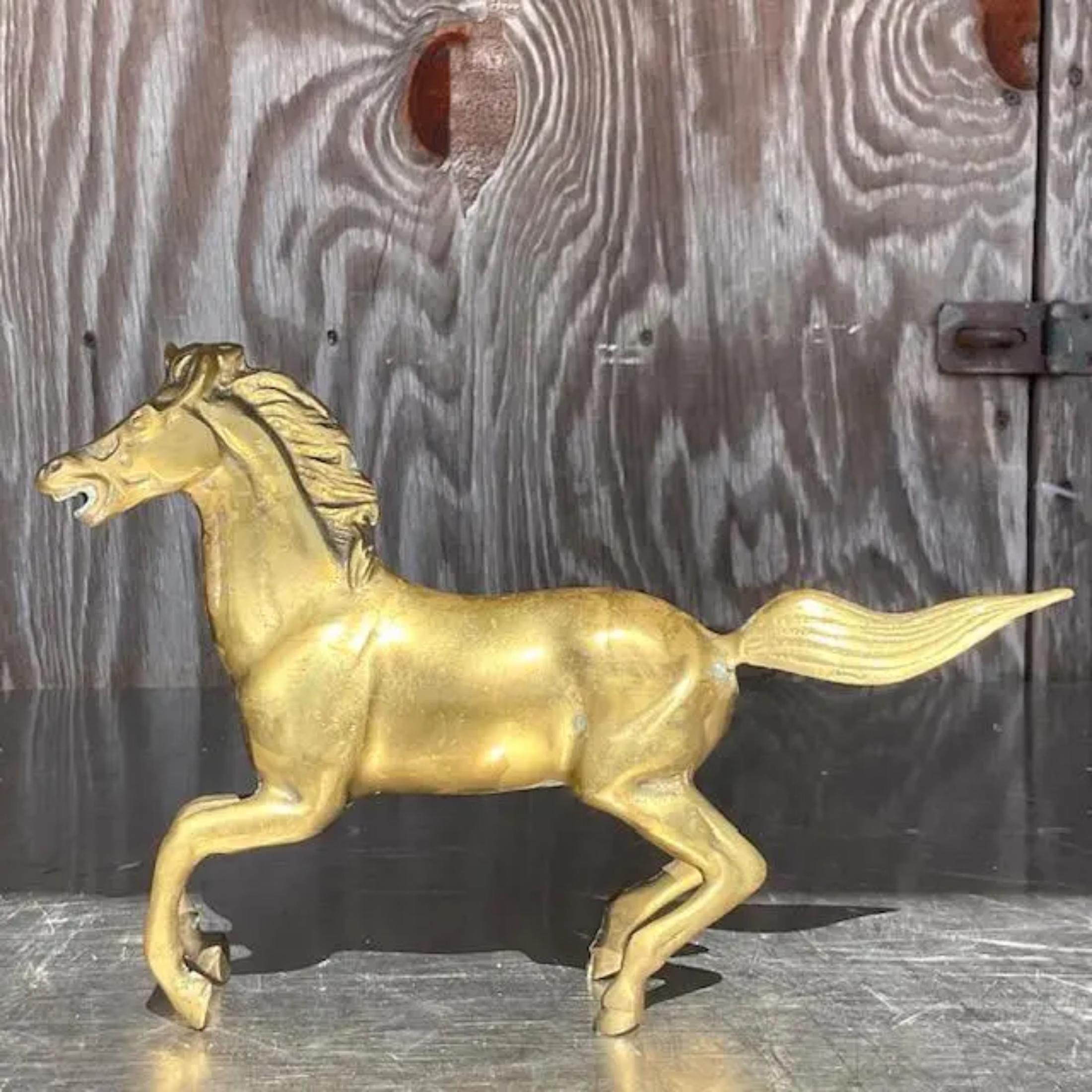 Vintage Boho Brass Running Stallion In Good Condition For Sale In west palm beach, FL