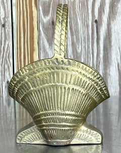 Vintage Boho Brass Shell Basket Vase