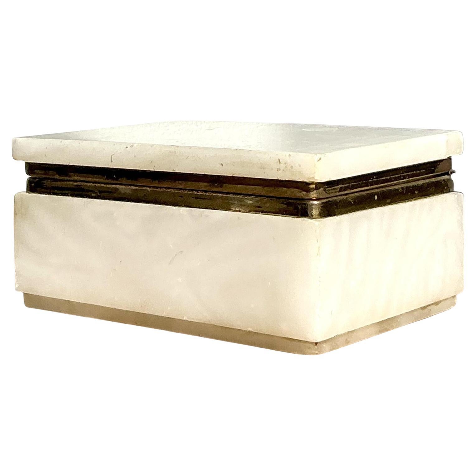 Vintage Boho Brass Trimmed Alabaster Box