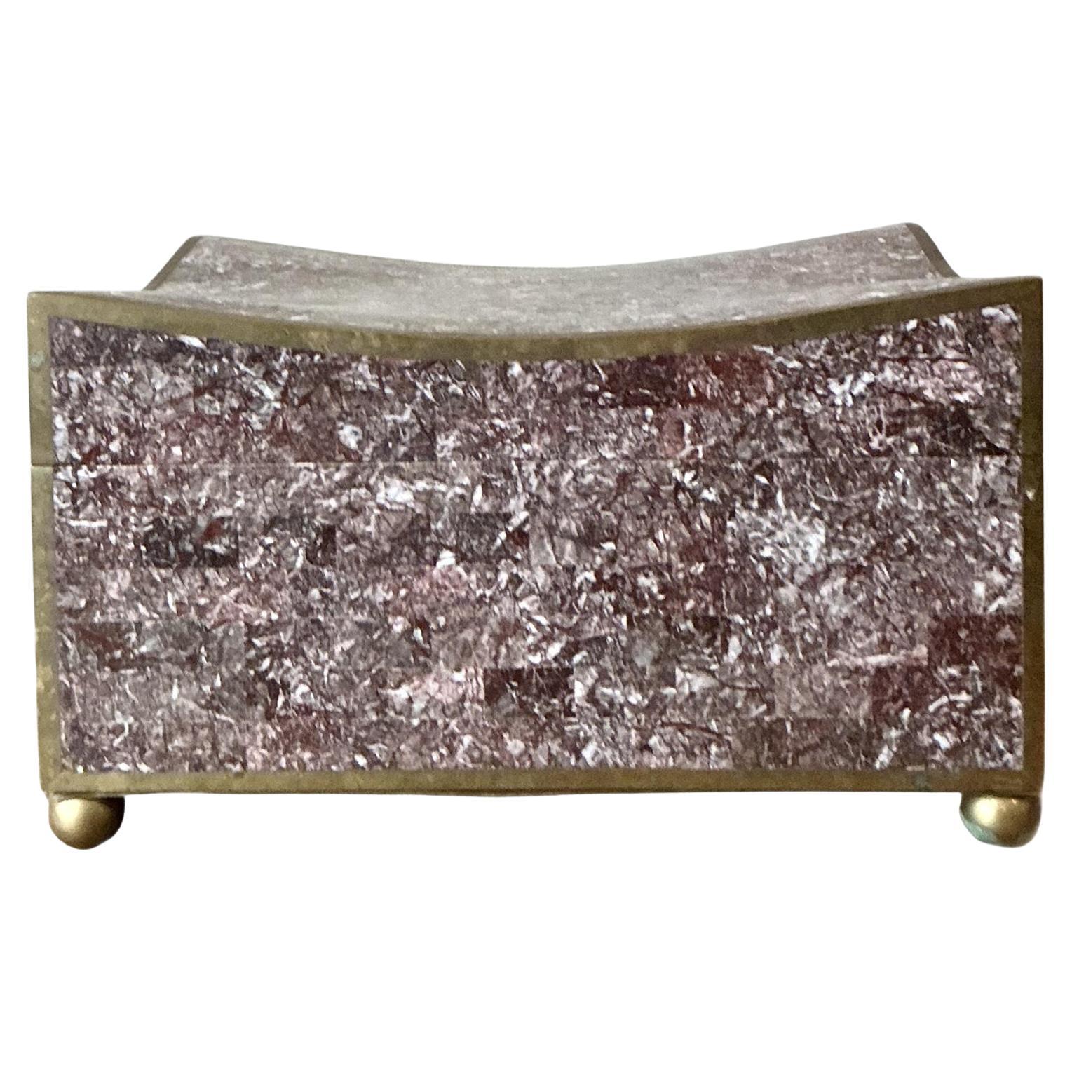 Vintage Boho Brass Trimmed Tessellated Stone Box