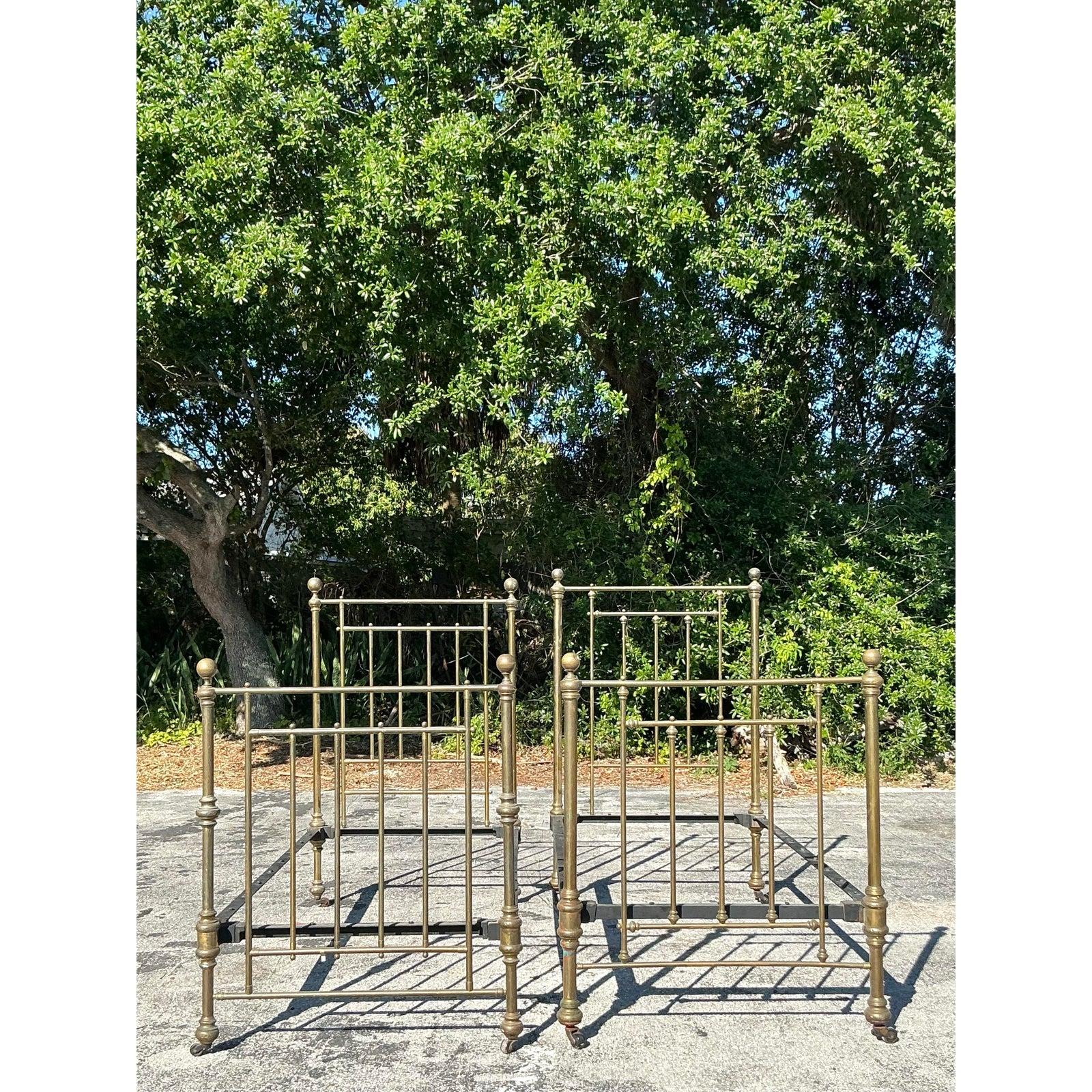 American Vintage Boho Brass Twin Bed Frames - a Pair