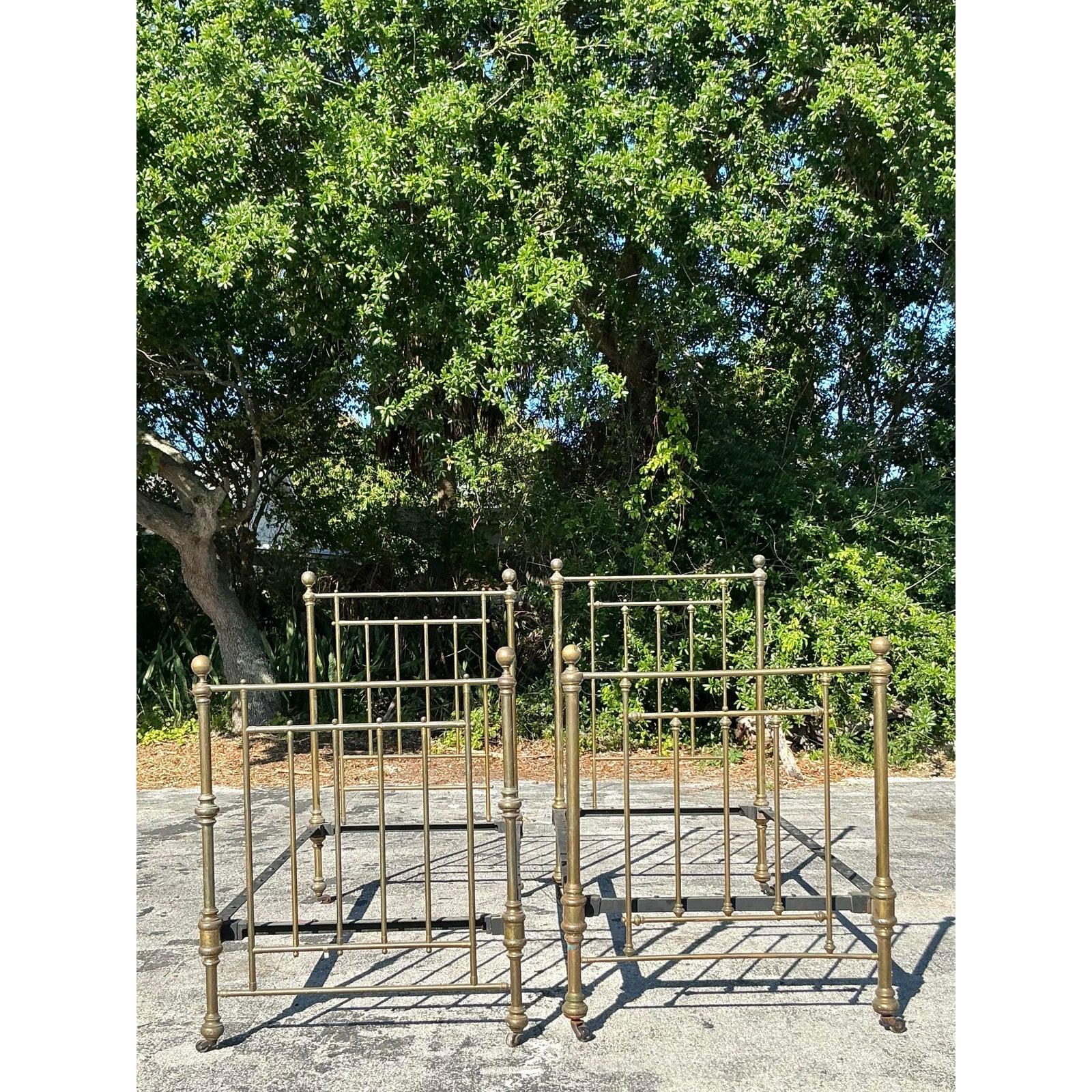 Vintage Boho Brass Twin Bed Frames - a Pair 1