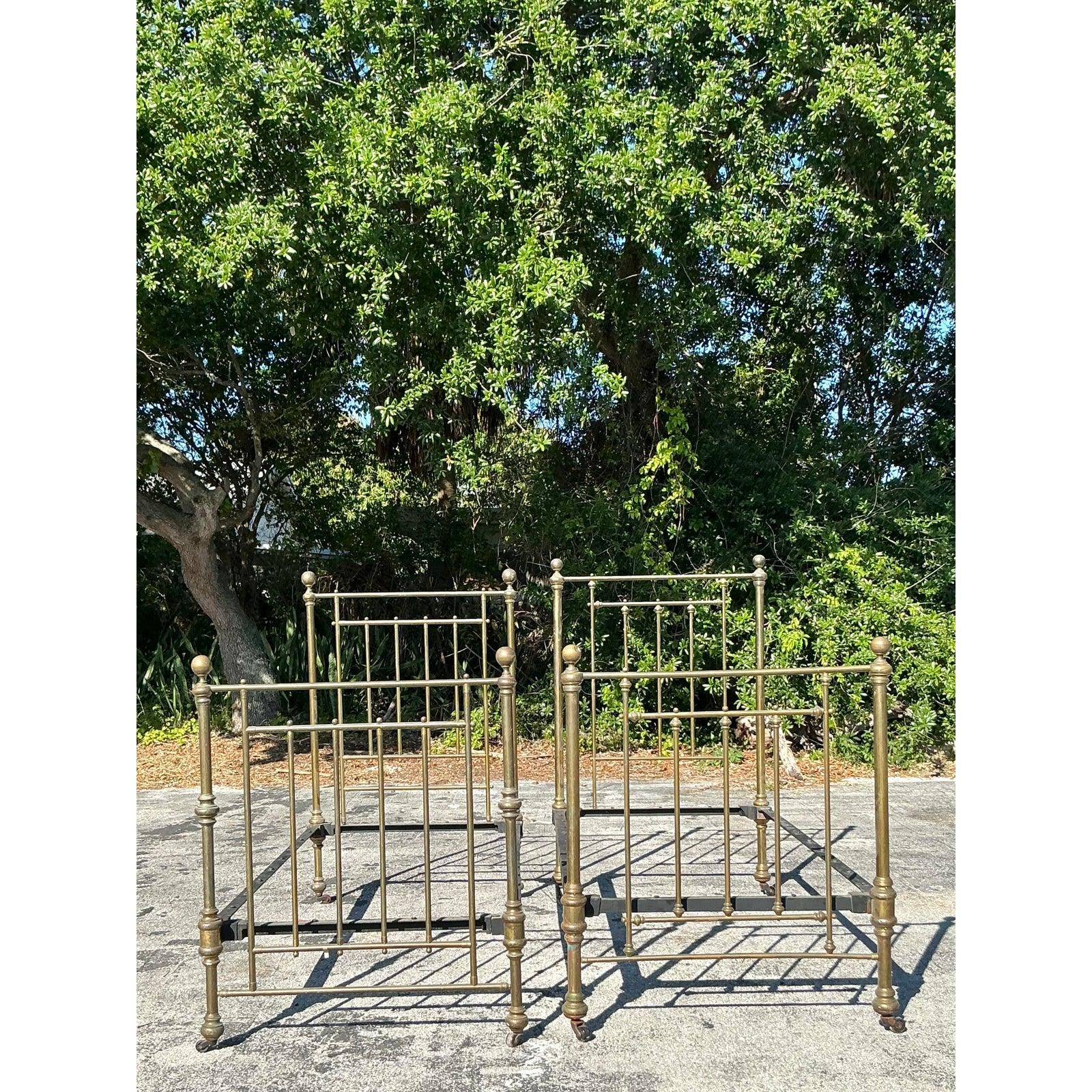 Vintage Boho Brass Twin Bed Frames - a Pair 2