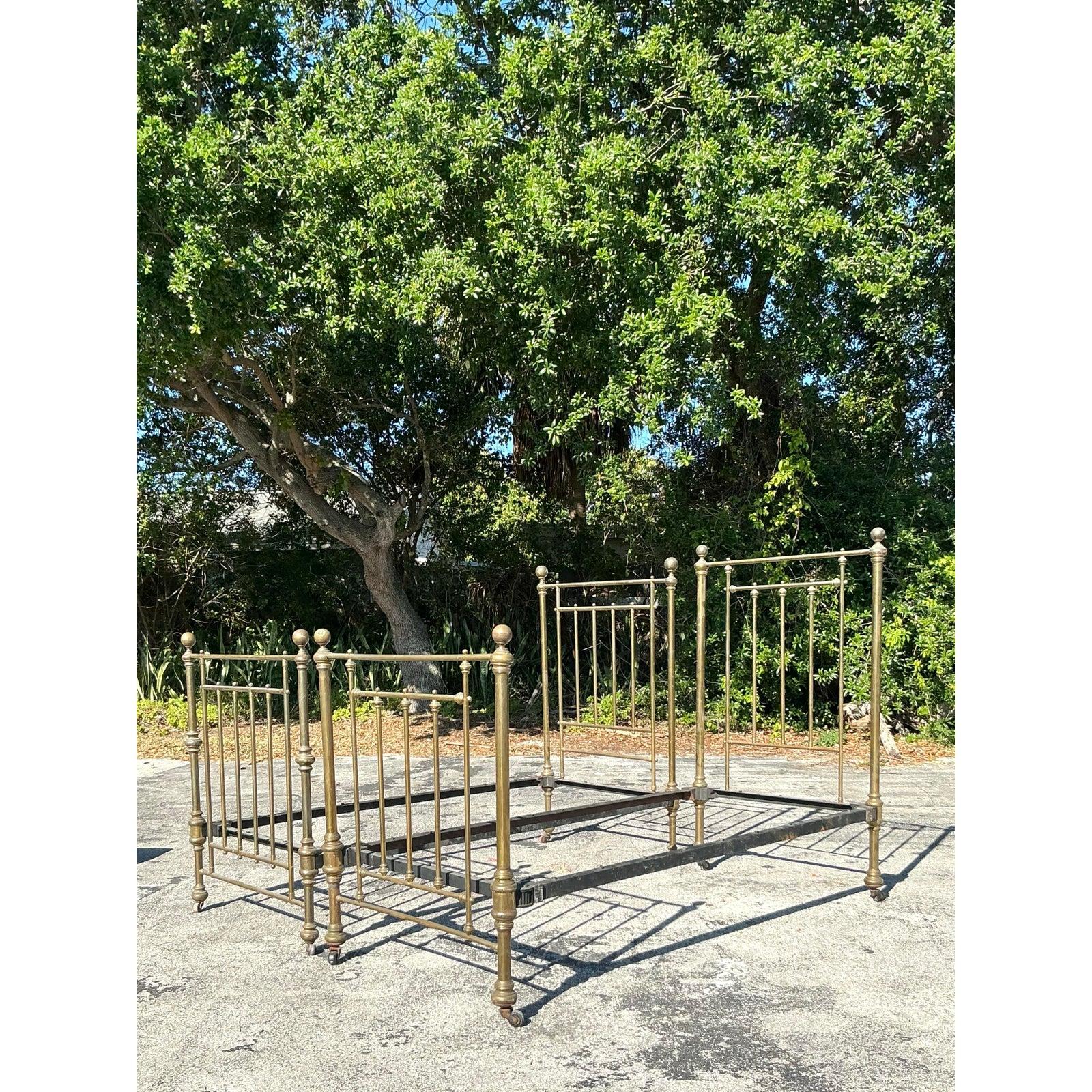 Vintage Boho Brass Twin Bed Frames - a Pair 4